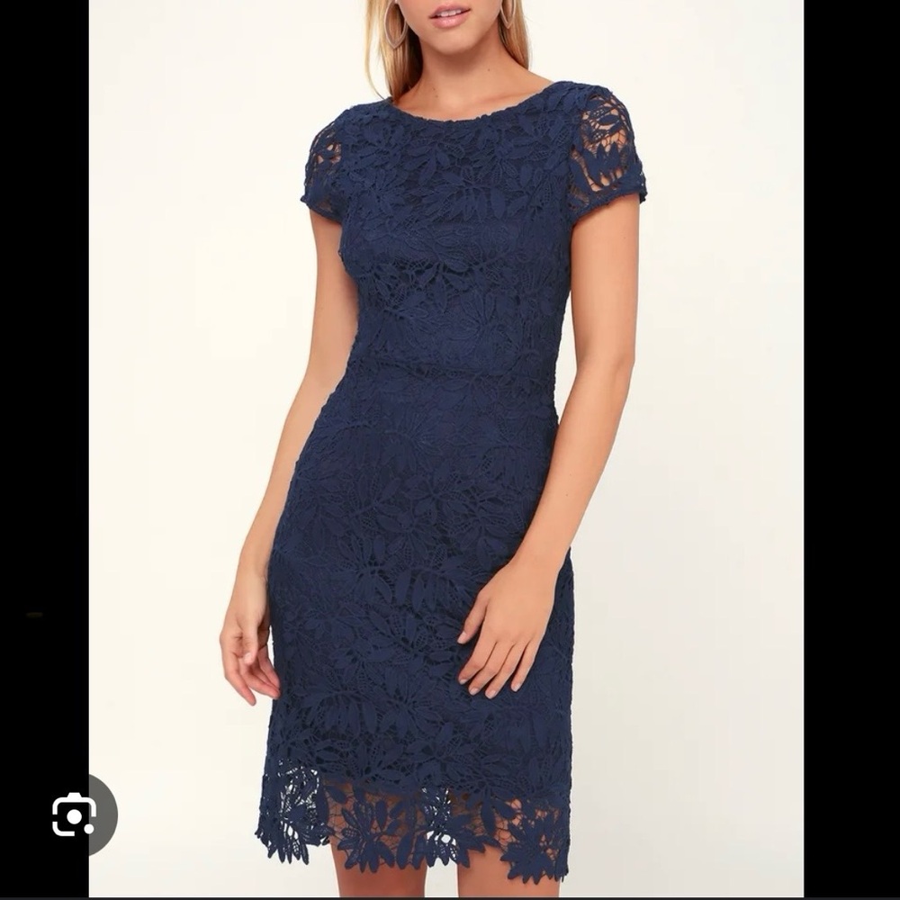 NWT Lulus Right Sheet Right Now Navy Blue Lace Bodycon Dress - Size S